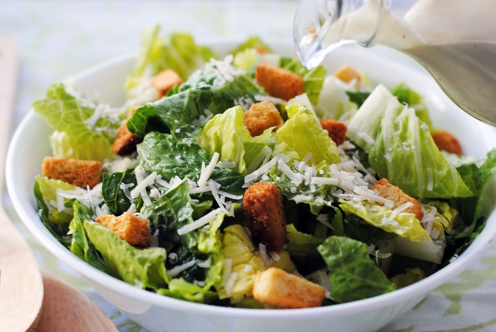 Caesar salad with lettuce, croutons and cheese