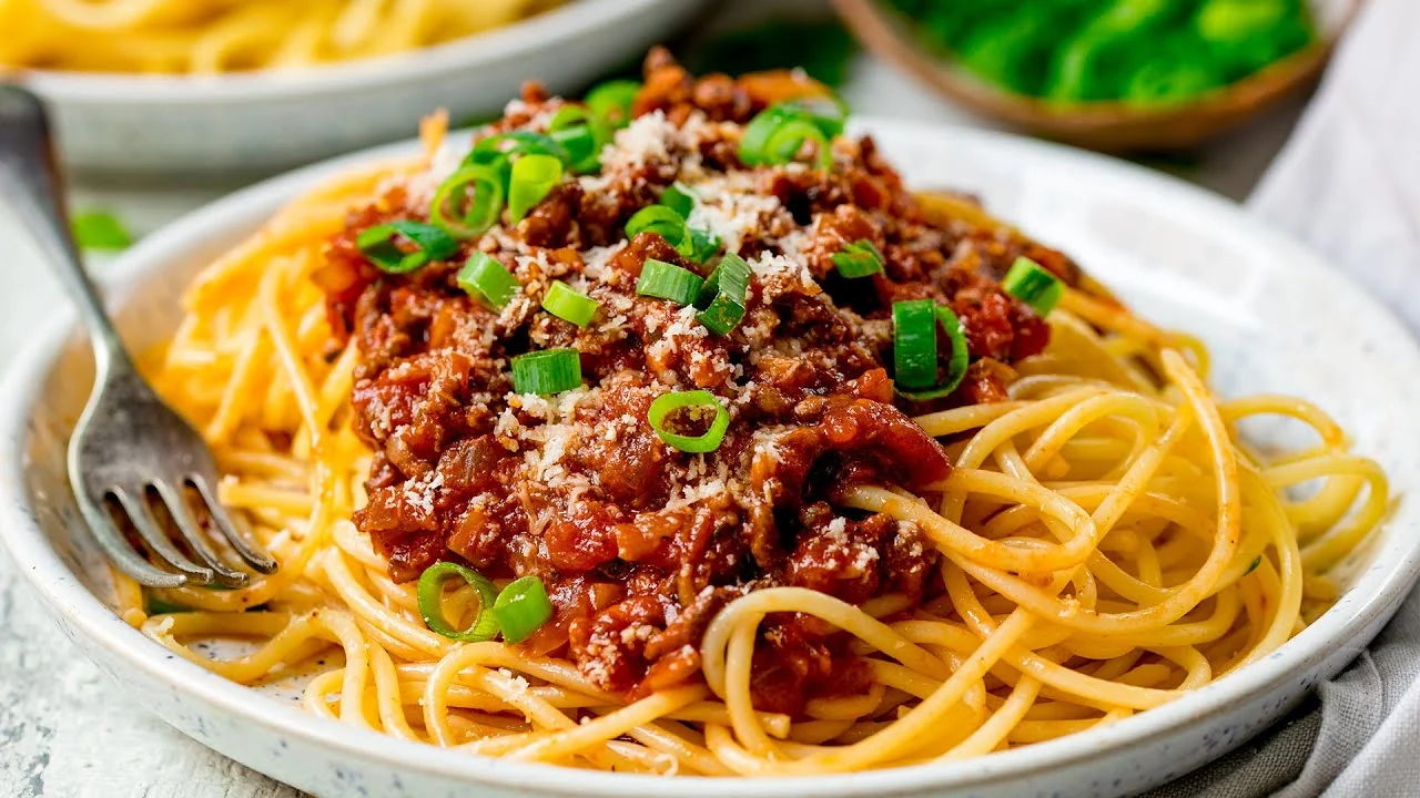 Spaghetti Bolognese with rich tomato and minced beef sauce